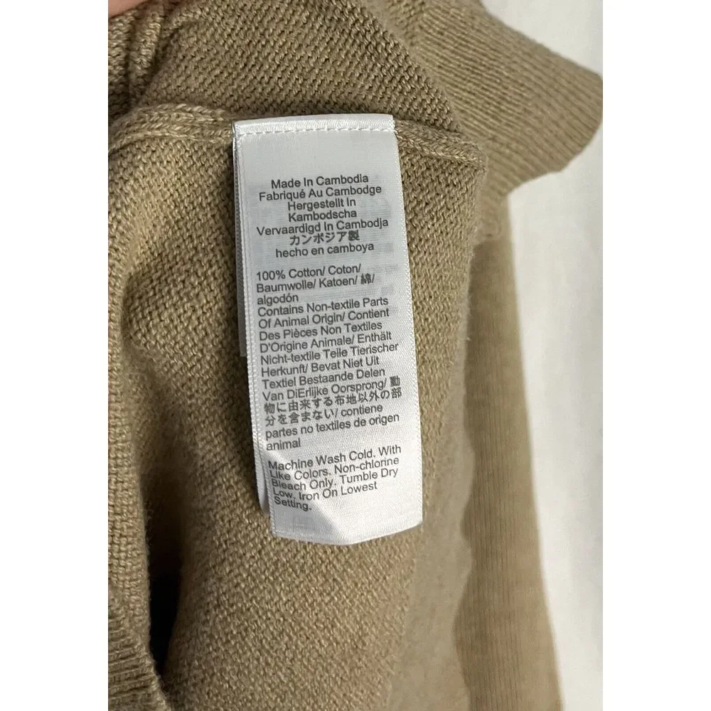 J.Crew Men 1/4 Quarter Zip Pullover Sweater Size M Tan‎ 100% Cotton Long Sleeve